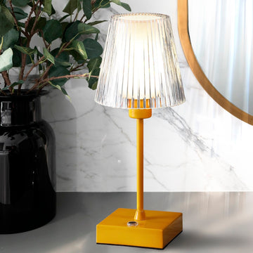 Oscar 12.5" Modern Industrial Rechargeable/Cordless Iron/Acrylic Integrated LED Table Lamp with Ribbed Shade